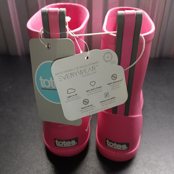 Totes Kids Pink Waterproof Rubber Non Slip Rain Boots - Picture 7 of 7